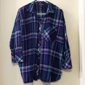 Navy Plaid Roaman's Button up 2/3 Sleeve - 14W